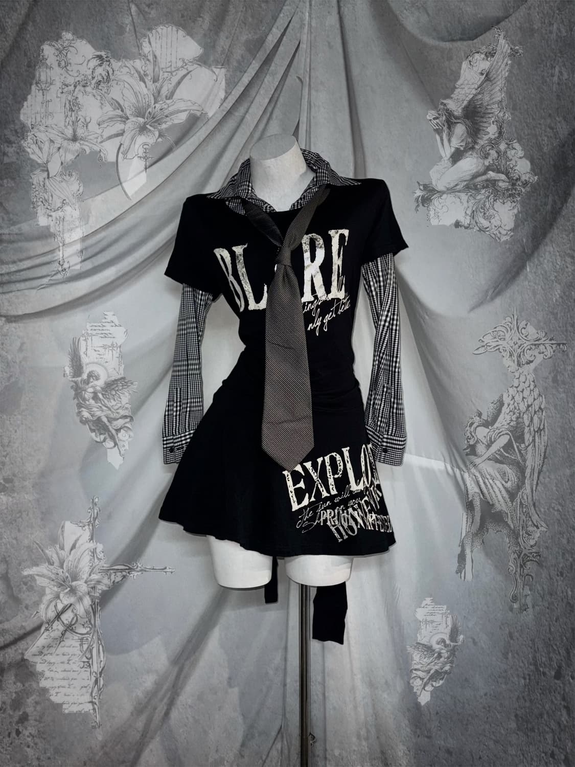 디그딥 무채색 데일리 펑크 공겜여주깔 코디세트  상품이미지1