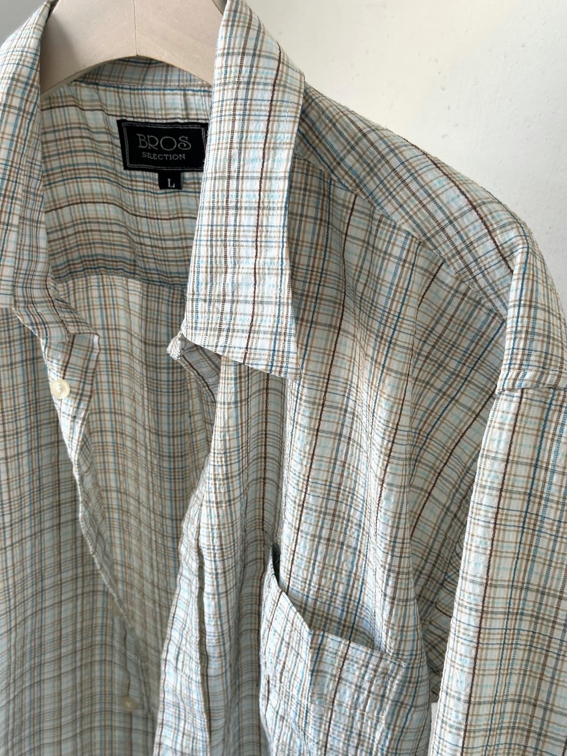 Light sucker fabric natural check shirt 상품이미지1