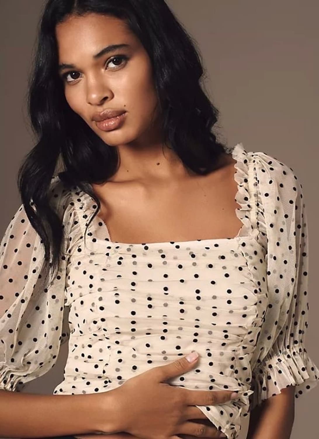 H&M 매쉬 도트 크롭 블라우스 상품이미지1