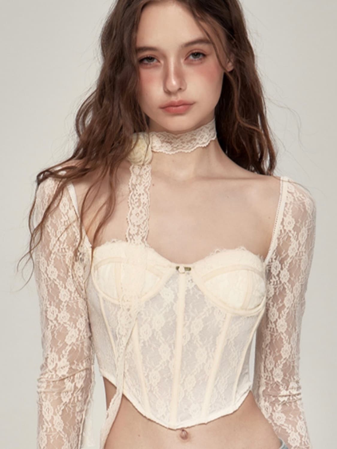 TUS Mess studio 크롭 레이스 코르셋 블라우스 상품이미지1