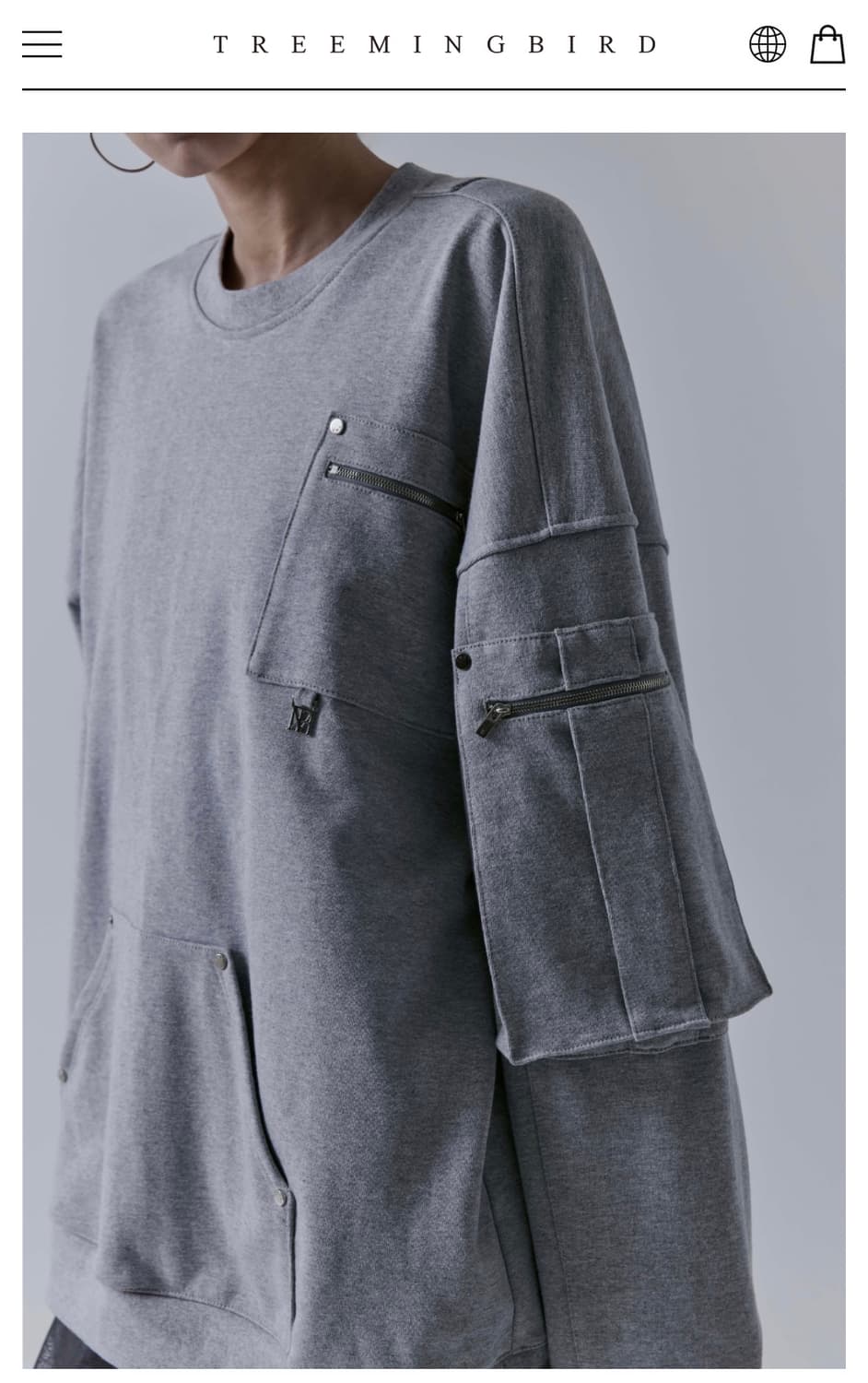 트리밍버드 멀티포켓 오버핏 스웻셔츠 맨투맨 그레이 상품이미지3