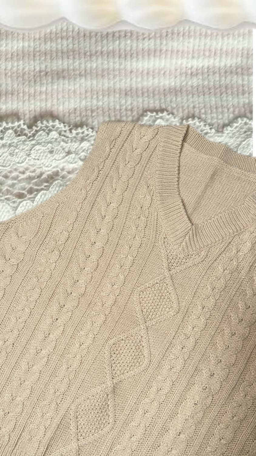 빈티지 모리걸 베이지 꽈배기 폭닥 니트조끼 상품이미지2