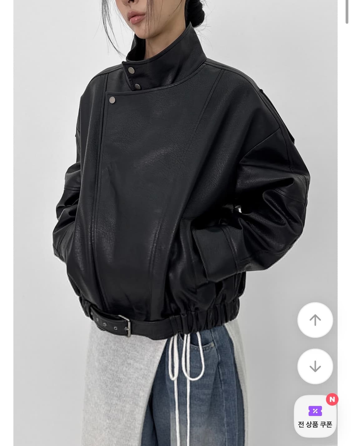 블랙업 샤글 하이넥 레더점퍼 가죽자켓 퍼아우터 모디무드 릿킴 상품이미지1