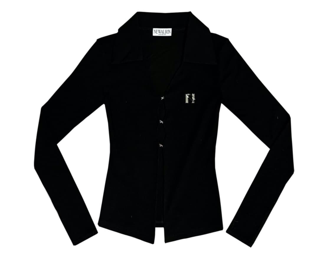 Newalrin Emblem Shirt Top 셔츠탑 (Black) 상품이미지1