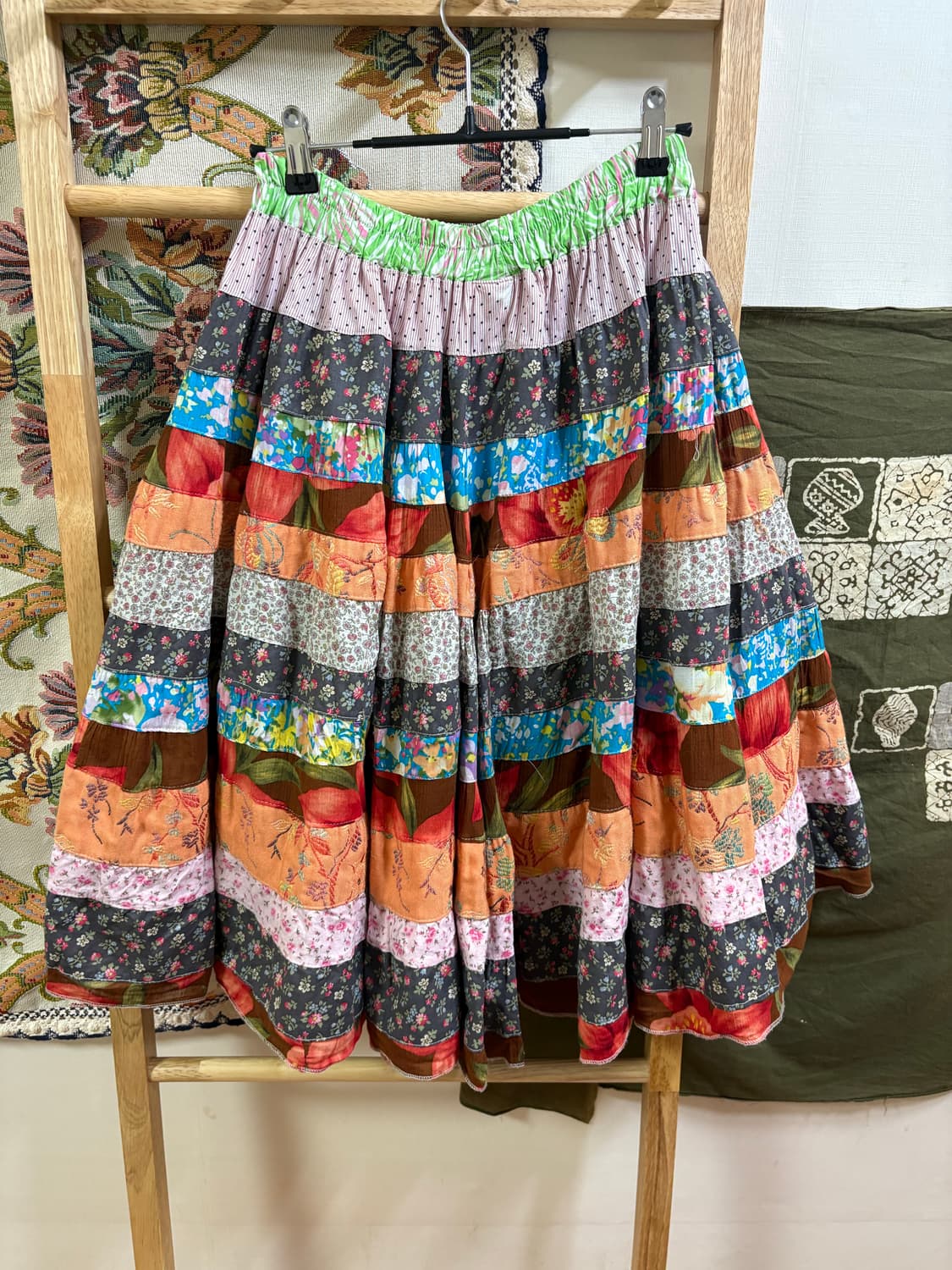 히피 모리 패턴 디테일 미디 스커트 상품이미지4