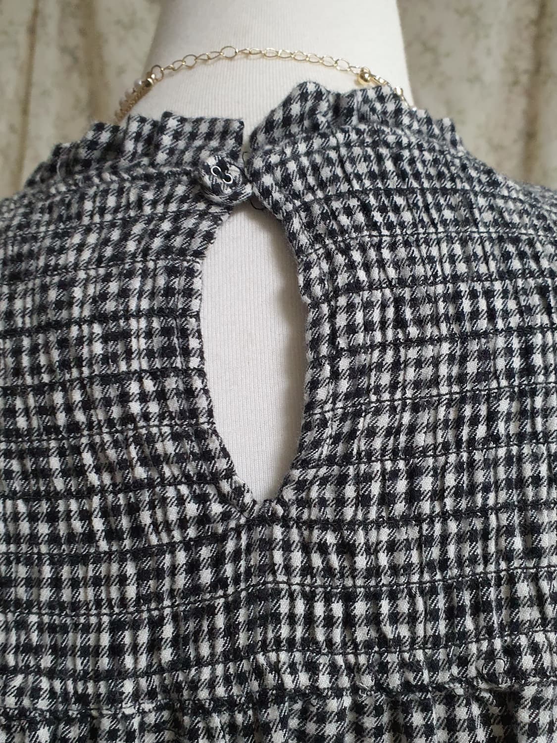 [일본빈티지] 깅엄체크 스모크 블라우스 긴팔 상품이미지5