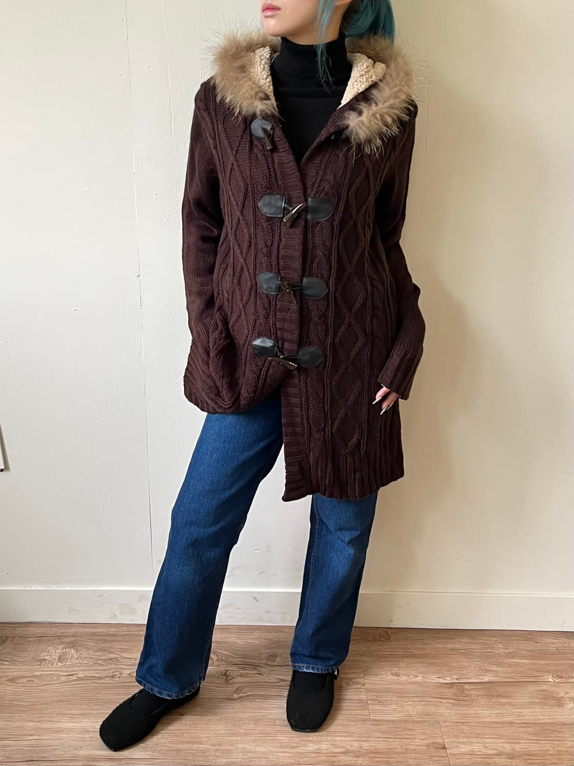 Chou 라쿤 퍼 스웨터 후드 상품이미지4