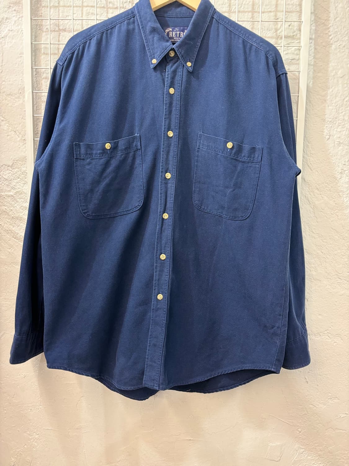 90s RETRO 빈티지 네이비 워크 셔츠 L 상품이미지4