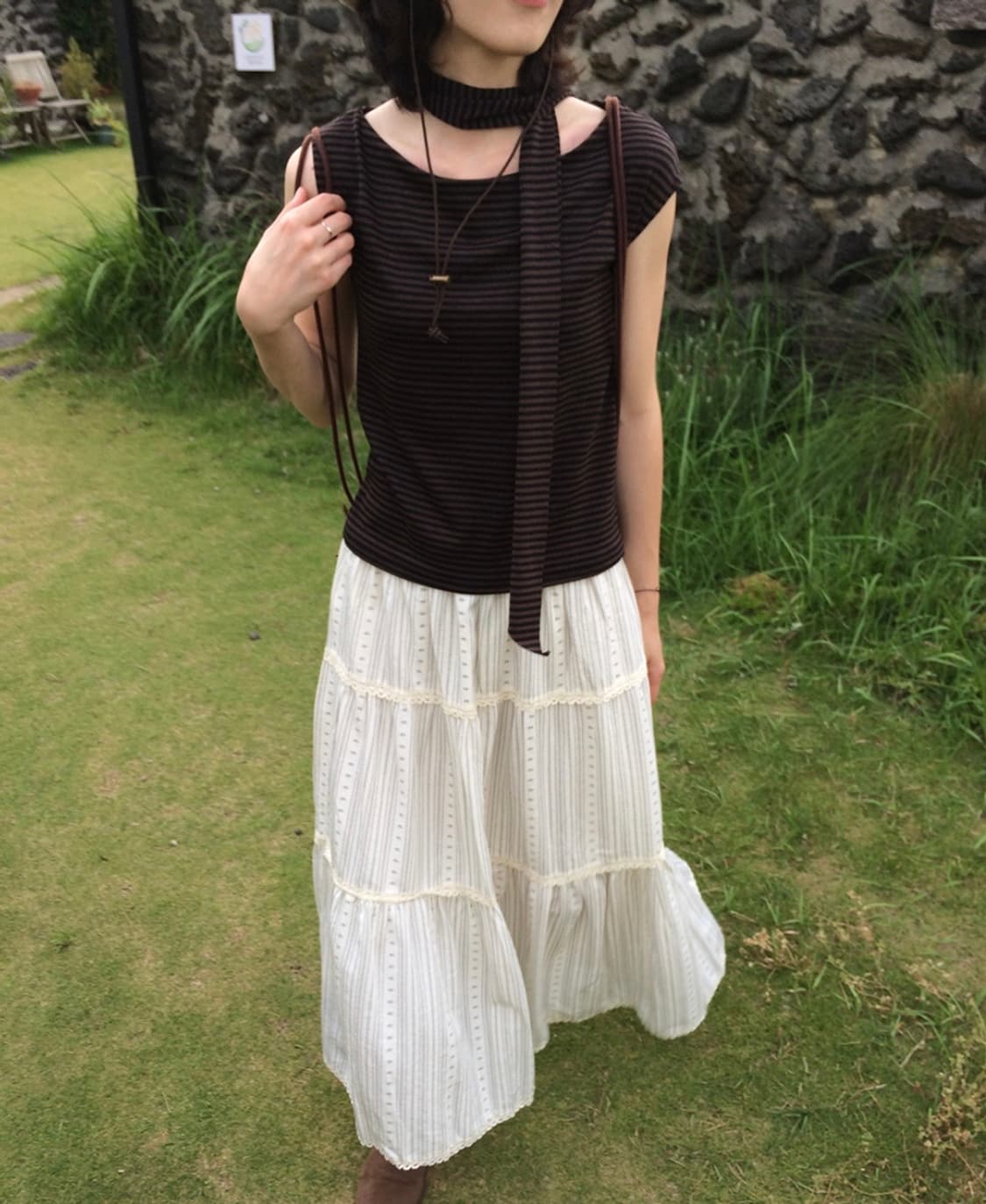 미리내로 솜므 밴딩 레이스 롱 스커트 상품이미지2