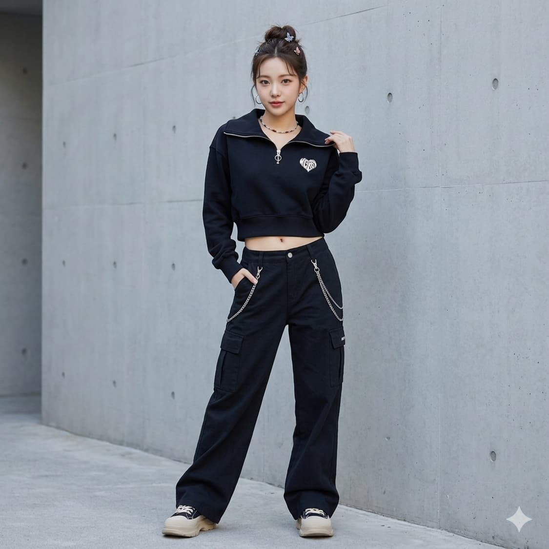 널디 NERDY 하트 로고 크롭 반집업 맨투맨  상품이미지1