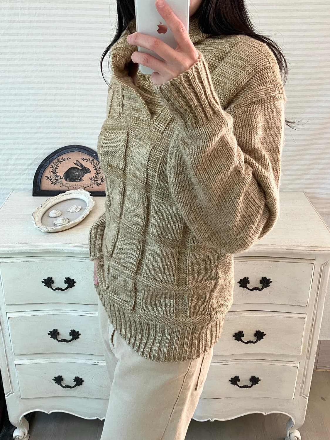 jpn vintage 베이지 카이넥 와플 니트 y2k 스트릿 갸루 펑키 상품이미지1