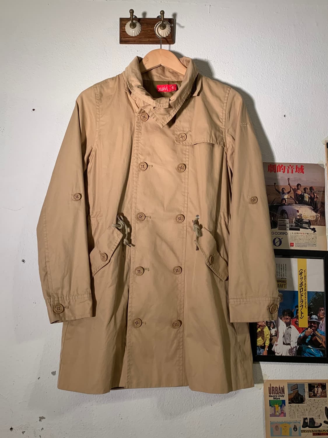 엑스걸 건플랩 베이지 후드 피코트 자켓 상품이미지8