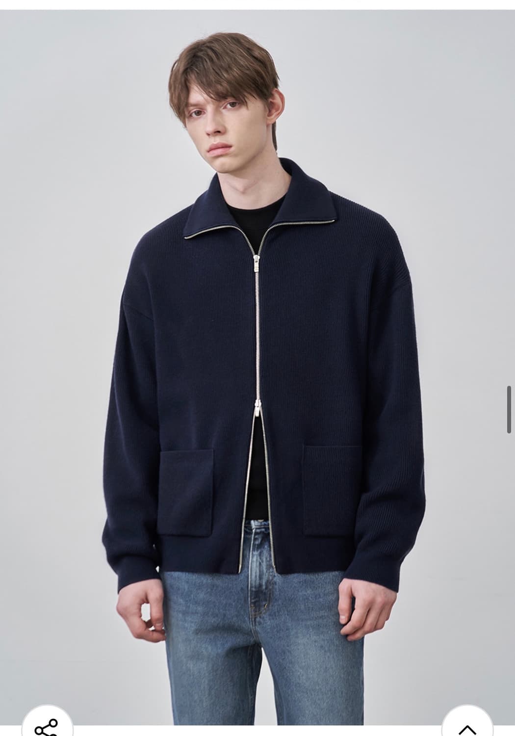 (새상품)(M) 드로우핏 오버사이즈 PBT 투웨이 풀집업 니트 NAVY 상품이미지6