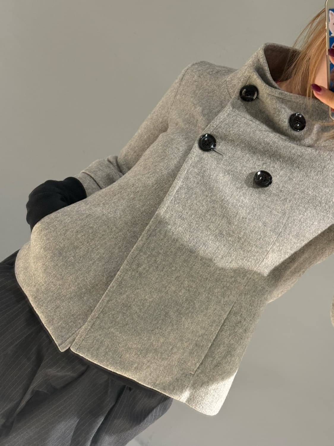 high-neck double button half coat 상품이미지4