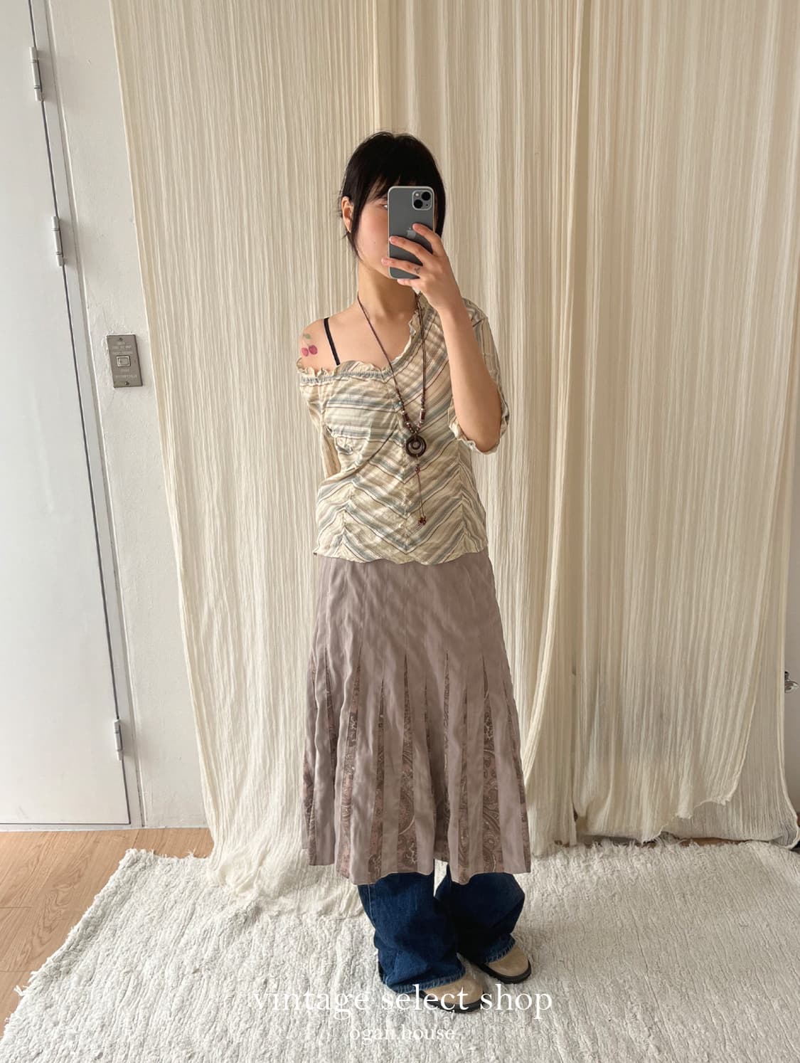 vintage stripe shirring blouse 상품이미지3