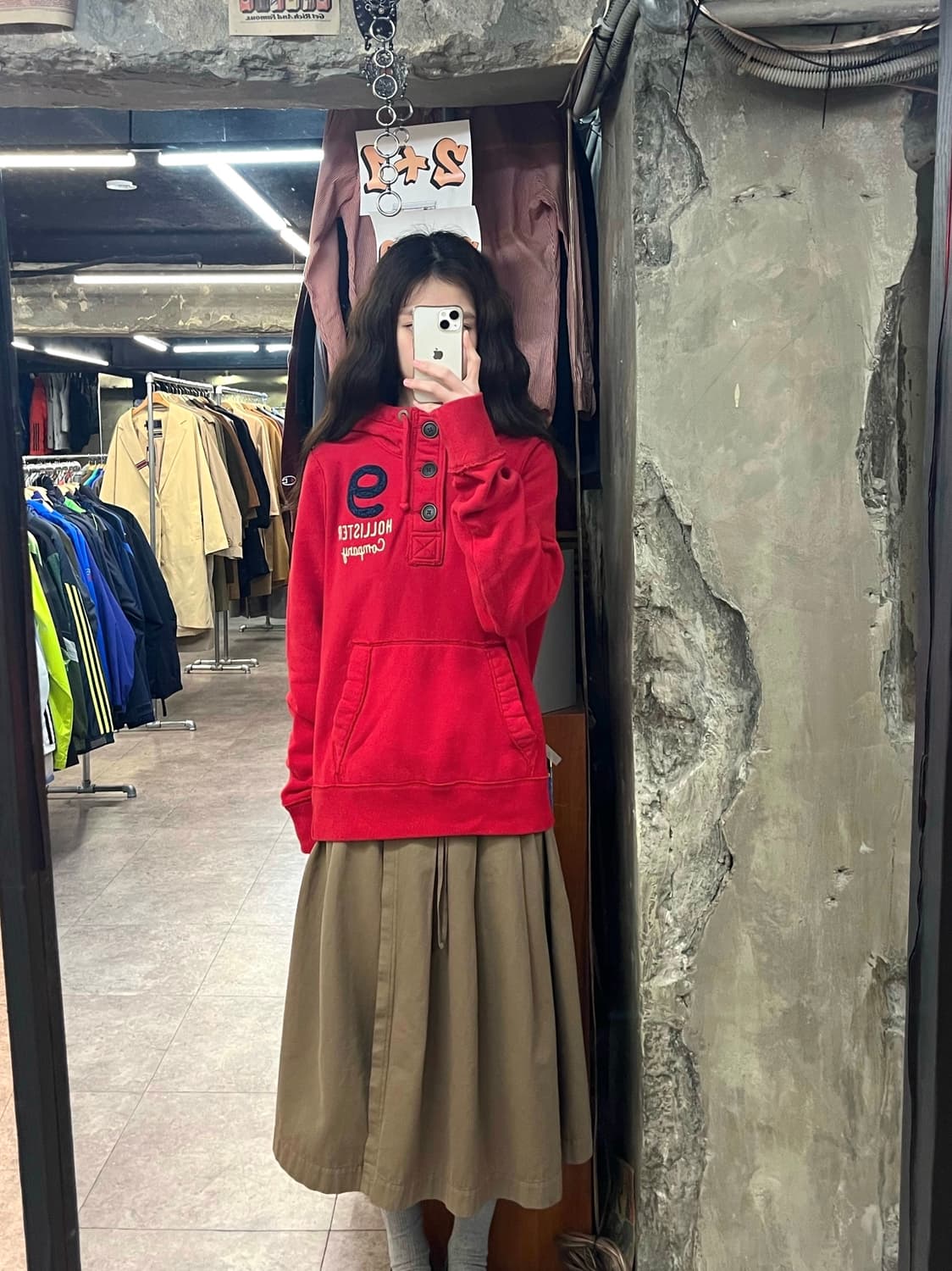 홀리스터 버튼 기모 후드티 레드 L #csz3024 상품이미지2