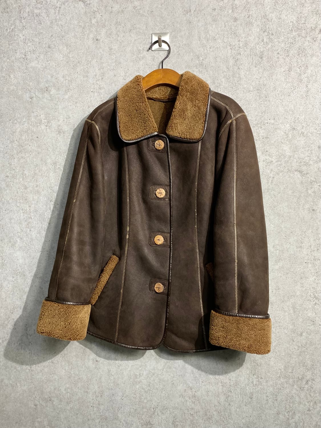 [S-M] 90s Vtg 빈티지 브라운 시어링 레더자켓 무스탕 상품이미지5