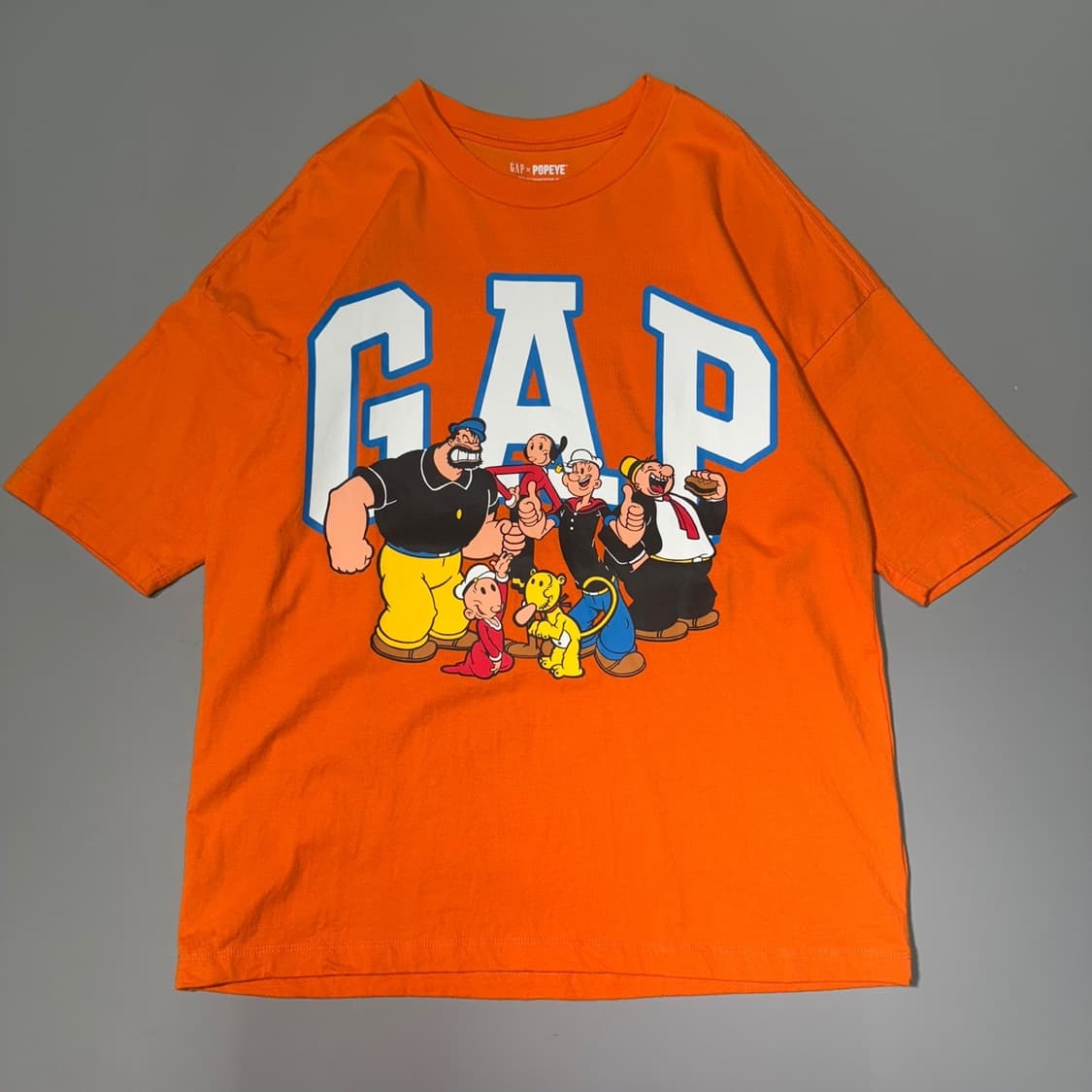 GAP x POPEYE 오렌지컬러 양면 나염 프린트 코튼 크루넥 반팔 상품이미지6
