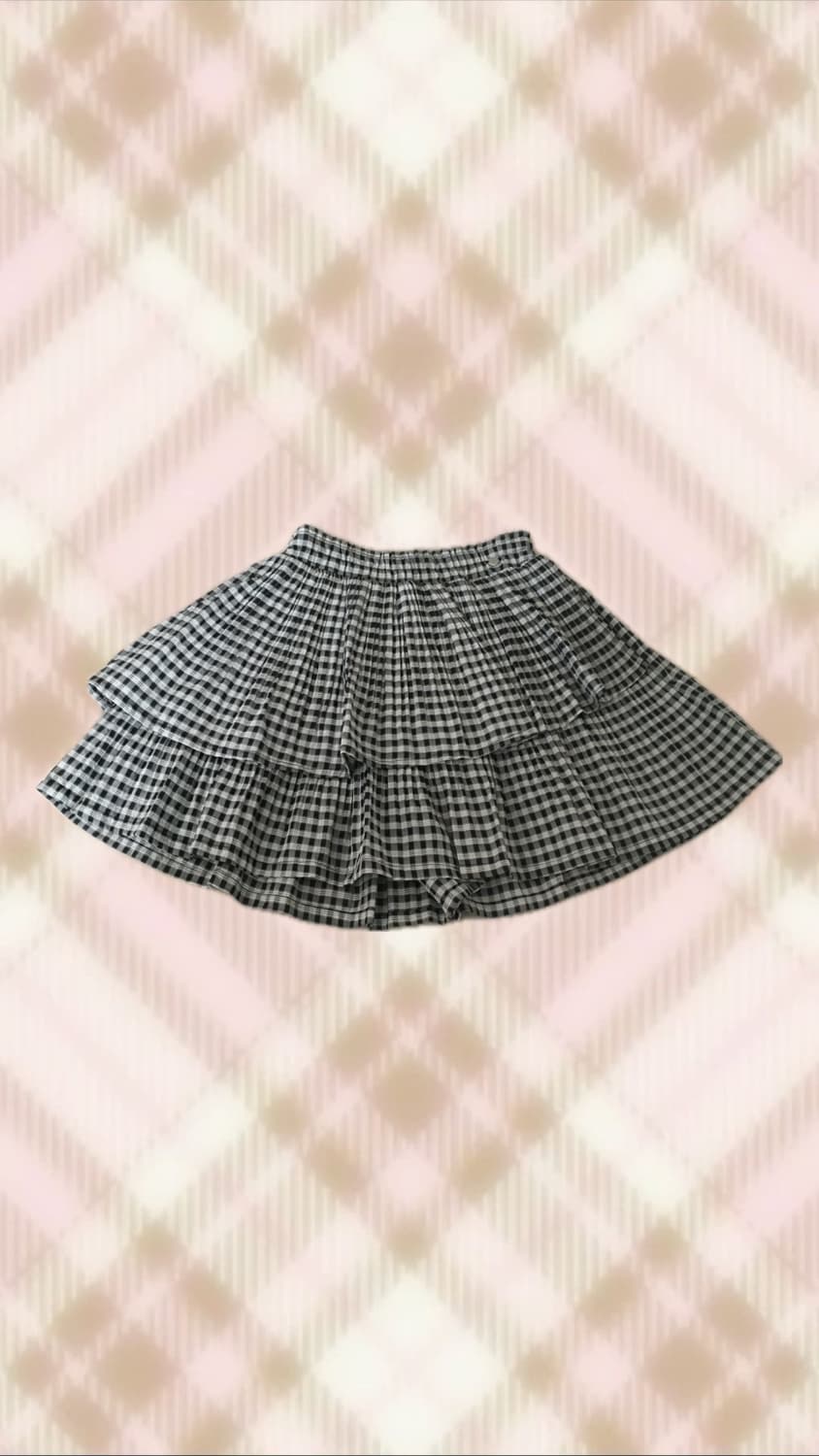 메조피아노 블랙 체크 캉캉 스커트 치마 라떼 히메 오네 갸루 러블리 로걀 상품이미지1