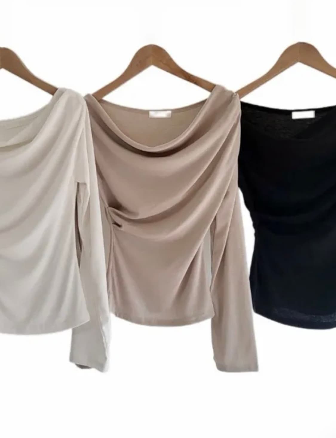 언발 드레이프 셔링 긴팔티 베이지 상품이미지1