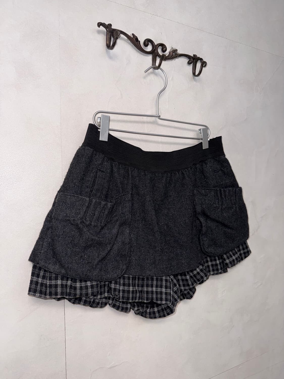 O’2ND charcoal check layered balloon sk 상품이미지2