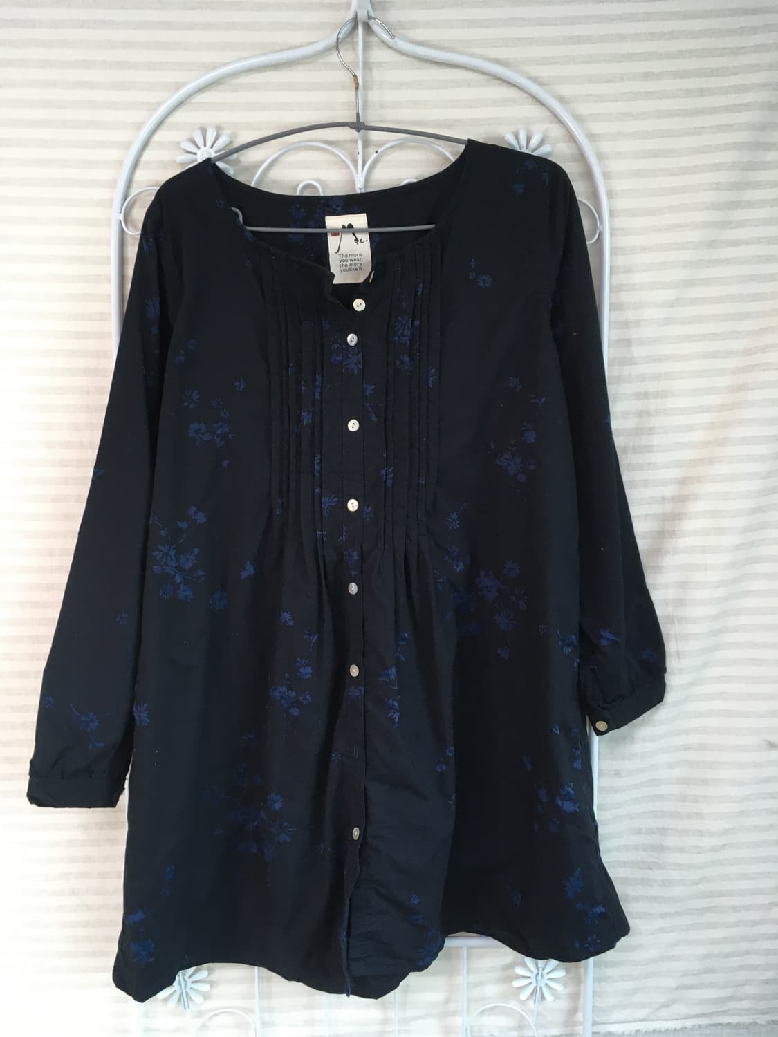 빈티지 네이비 플라워 핀턱 버튼 원피스 y2k 스트릿 갸루 펑키 일본빈티 상품이미지1