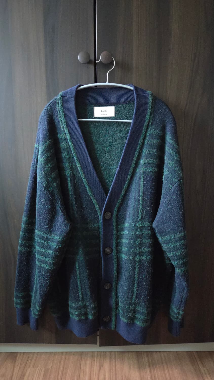 네이비 그린 체크 가디건 상품이미지1