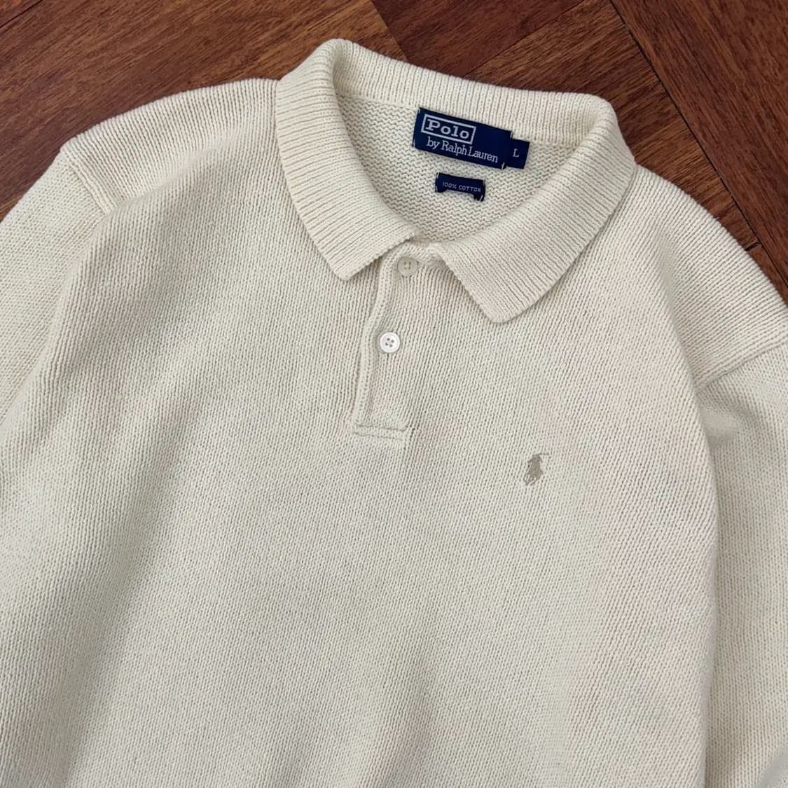 L 폴로 랄프로렌 아이보리 면 카라 니트  상품이미지3
