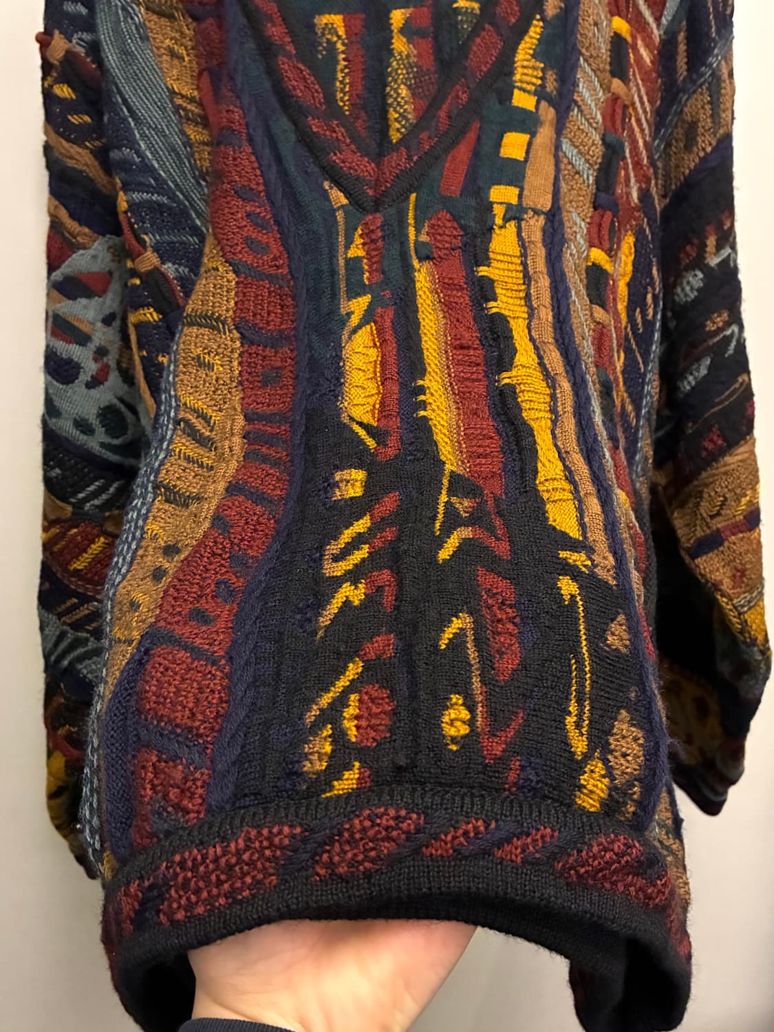 (M/103)Coogi 쿠지 3D 에스닉 빈티지 케이블 V넥 니트 상품이미지5