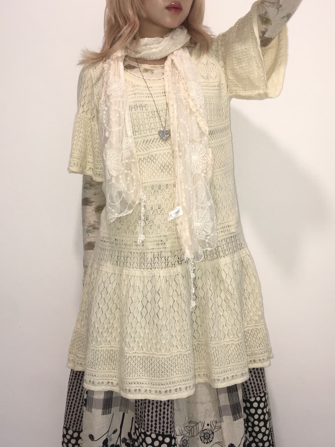 set)floral t+crochet knit ops + muffler 상품이미지5