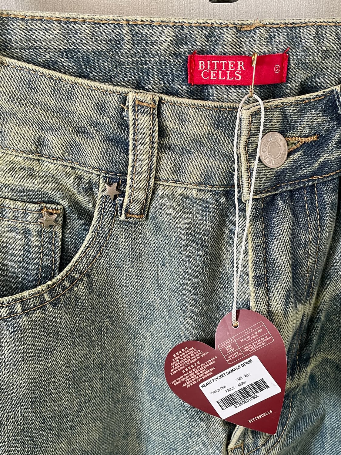 비터셀즈 하트 포켓 데미지 데님 - 빈티지 블루 상품이미지5