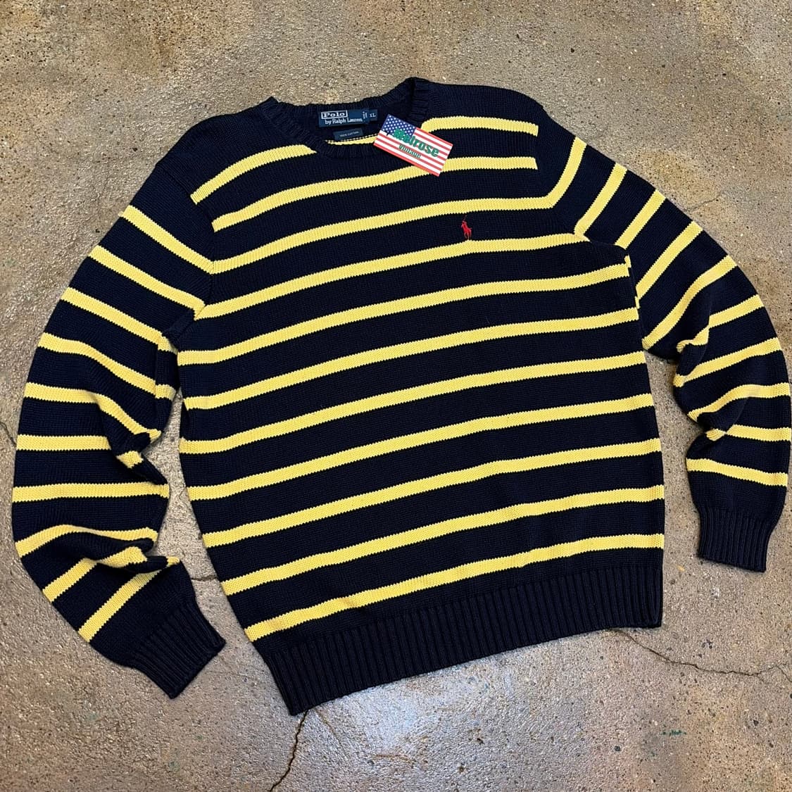 90s USA 빈티지 폴로랄프로렌 스트라이프 단가라 헤비코튼 니트 상품이미지2