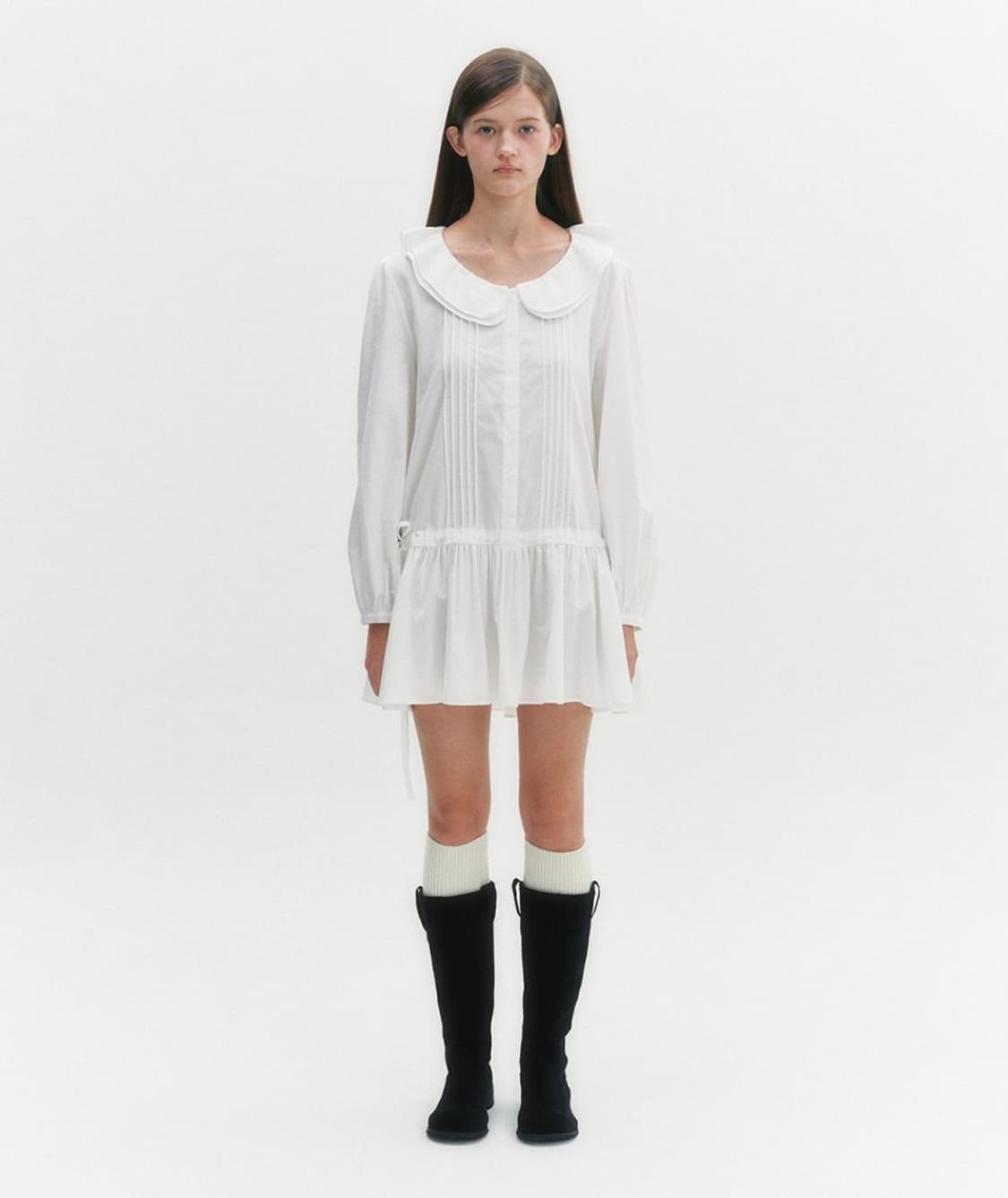 모일리 더블 프릴 셔츠 원피스 화이트 상품이미지7