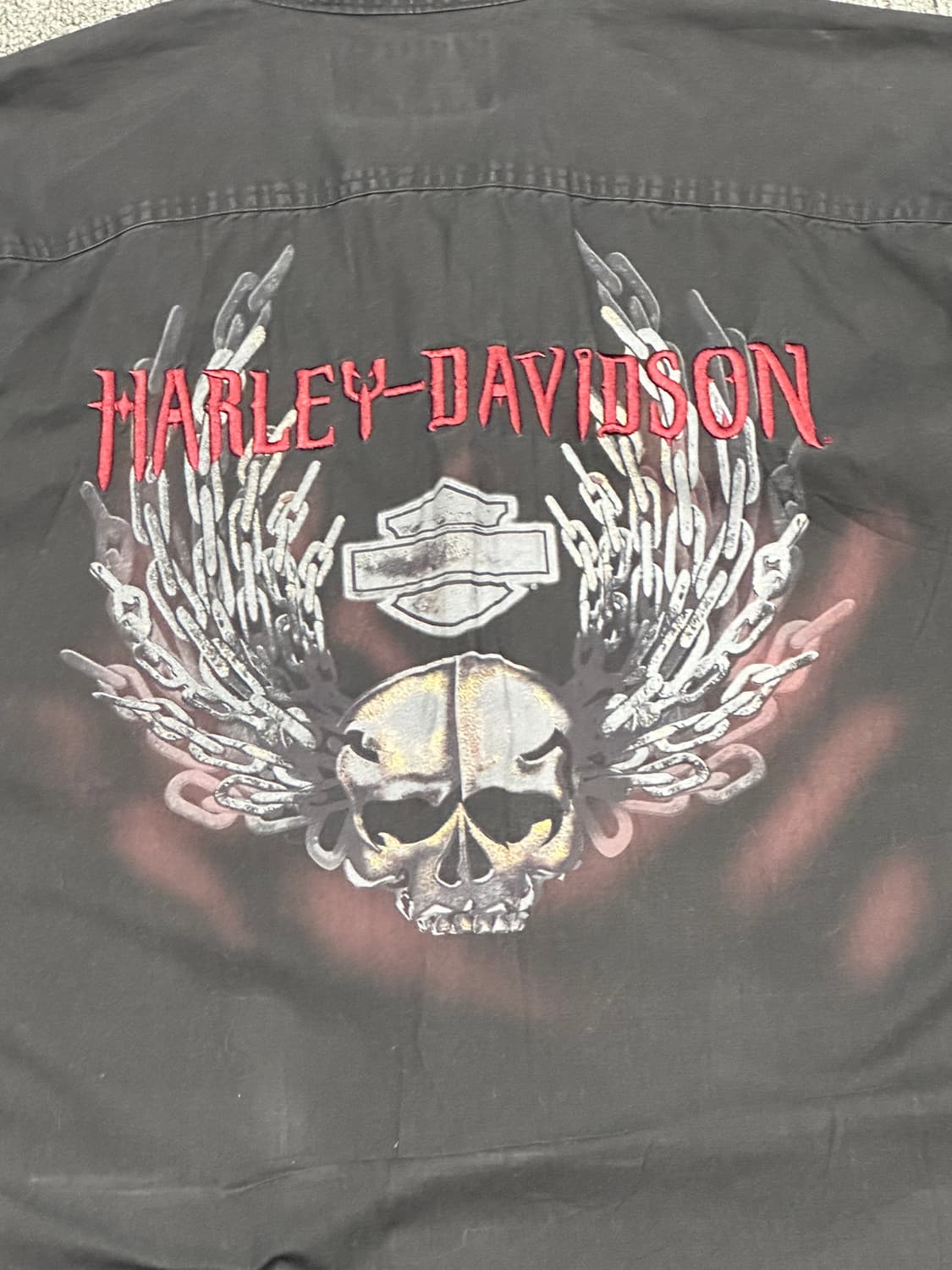 XL)할리데이비슨 빈티지 스컬 프린팅 자수 블랙 반팔셔츠 상품이미지6