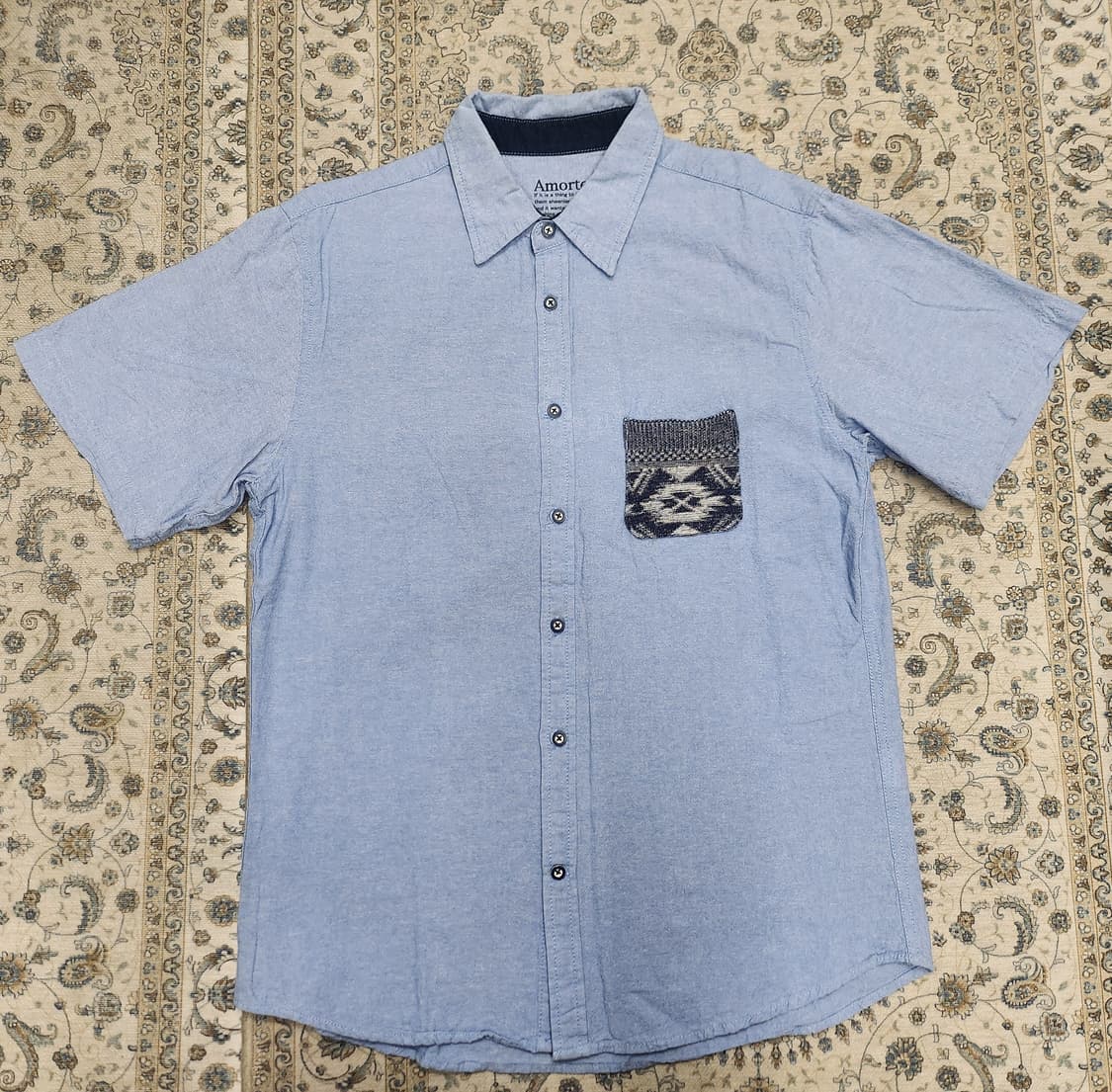 Amorte 데님 반팔 셔츠 포켓 포인트 LL 상품이미지1
