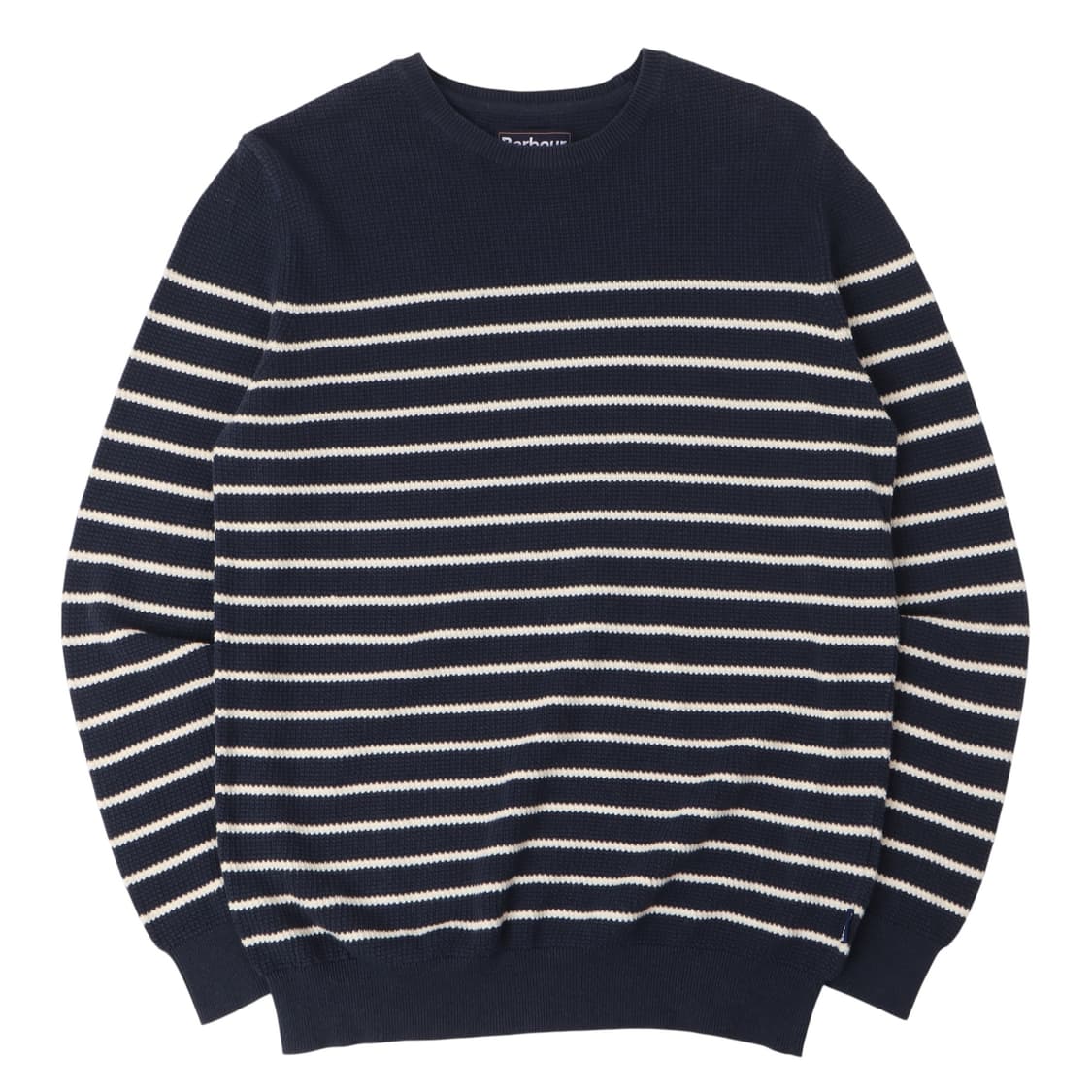 바버 네이비 코튼 린넨 스트라이프 와플 니트 상품이미지1