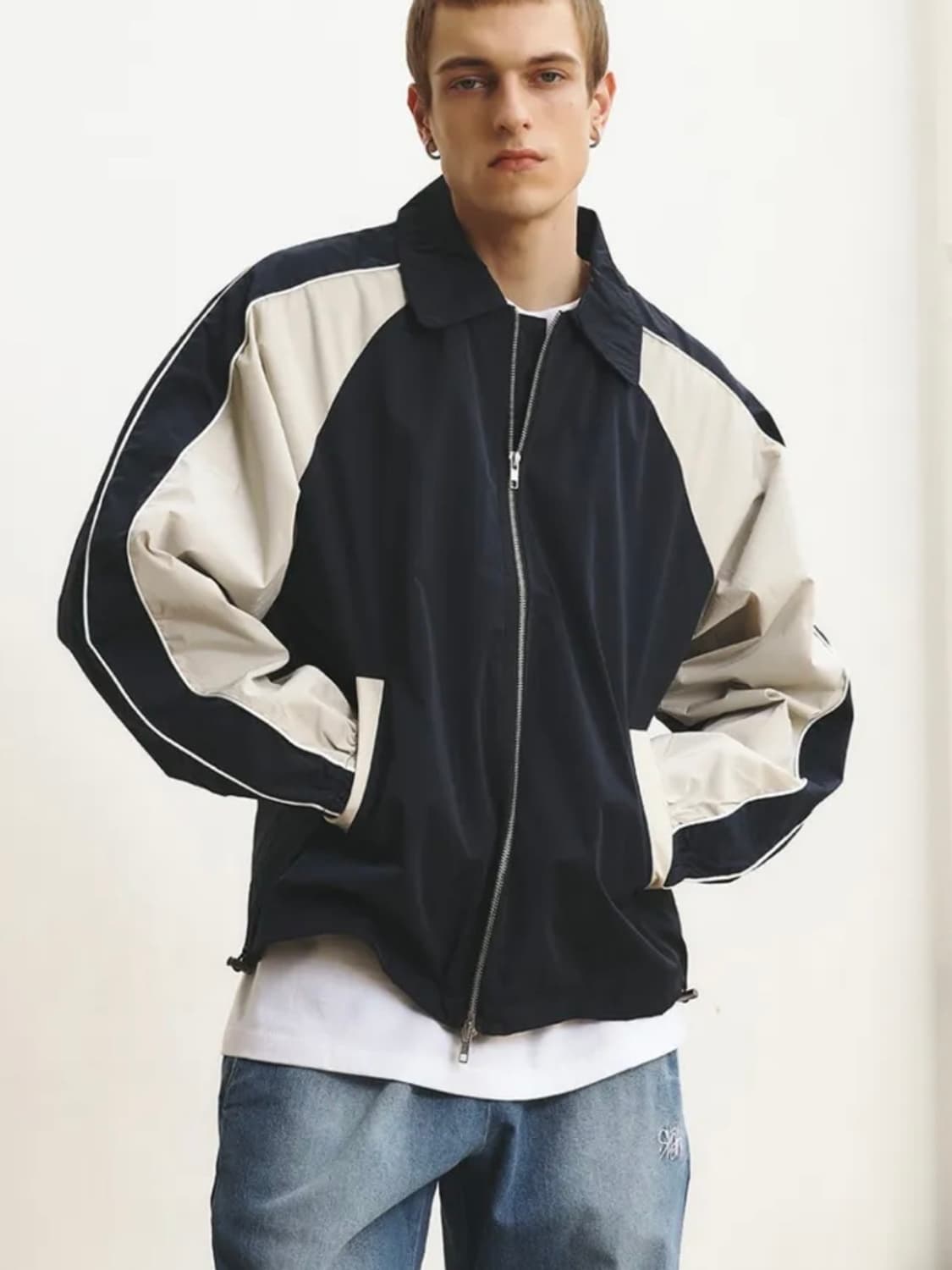 Piping line nylon jacket Navy 상품이미지2