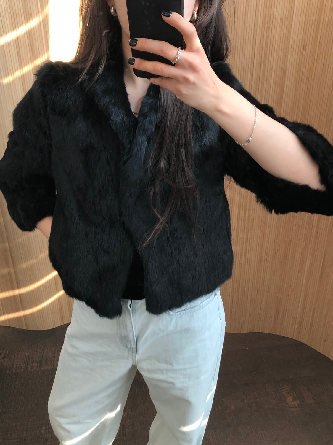 빈티지 블랙 크롭 퍼 자켓 상품이미지2