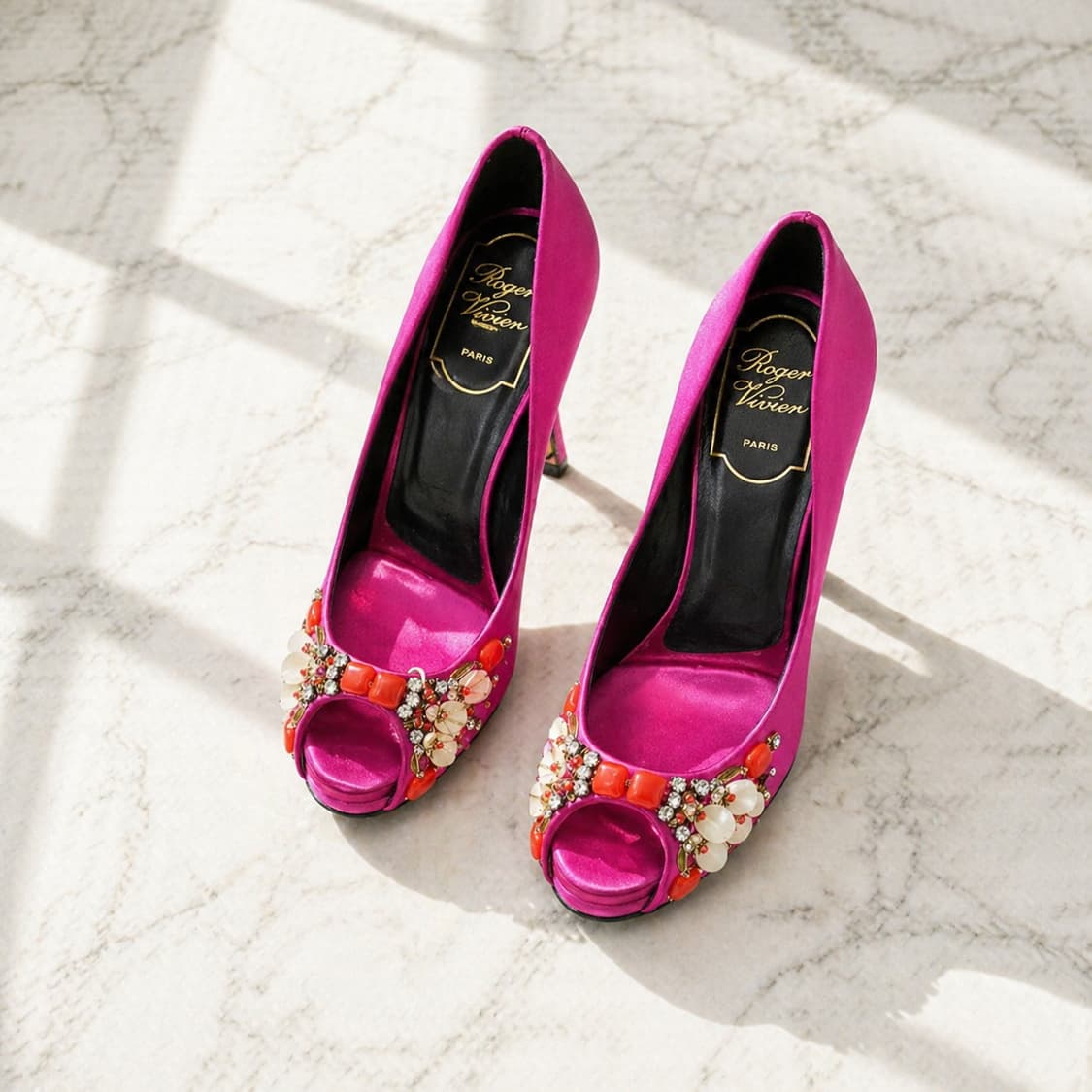 Roger Vivier 정품 핑크 새틴 힐 35 / 보석 장식 / 35 상품이미지6
