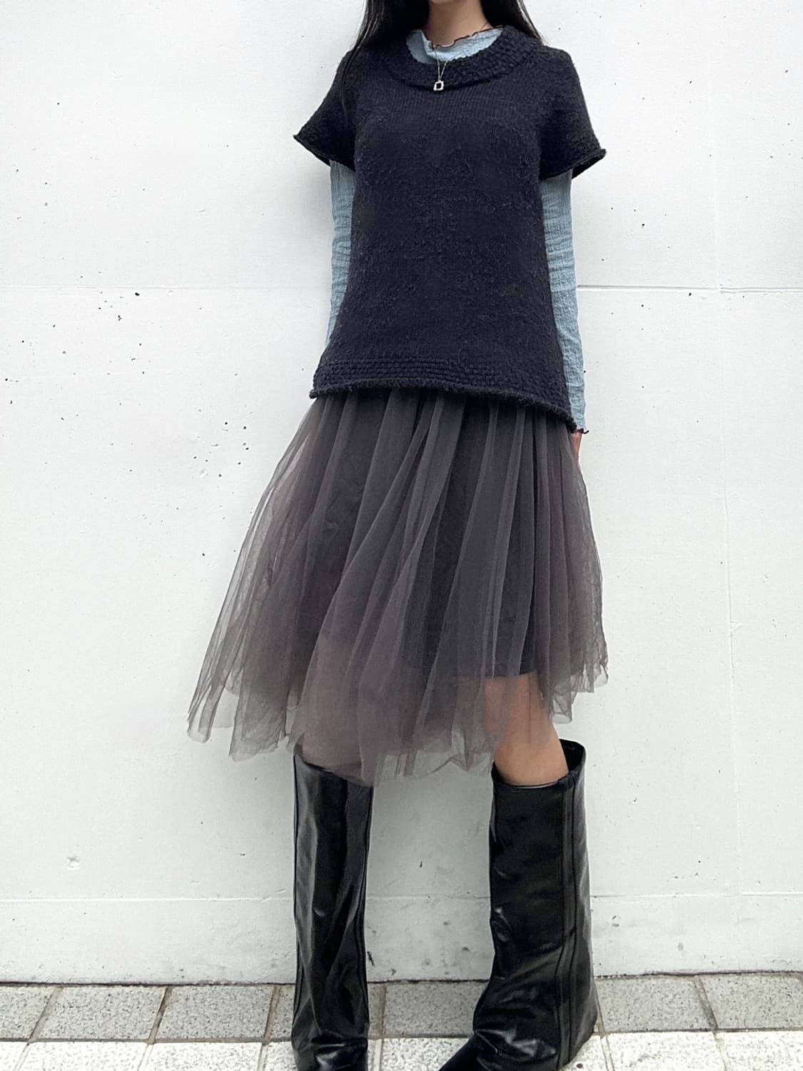 GRL frill sha long skirt / charcoal 상품이미지6