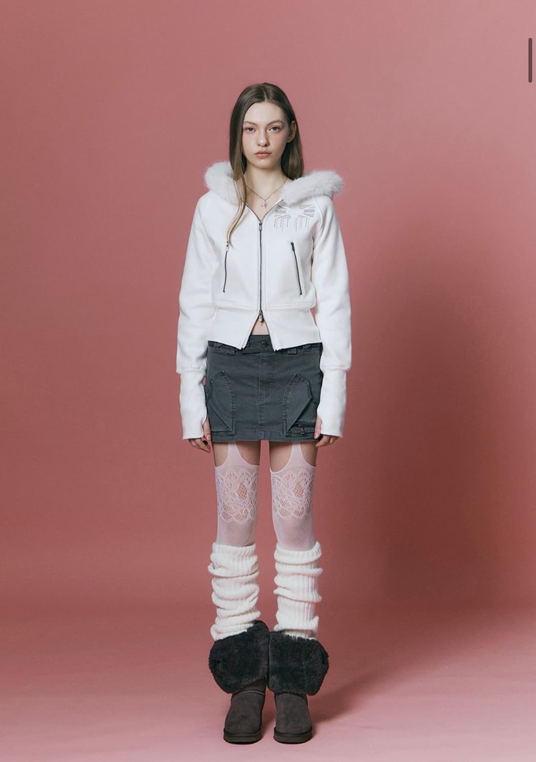 플노팔 베키 퍼 Becky Fur Hoodie Jacket (White) 상품이미지3