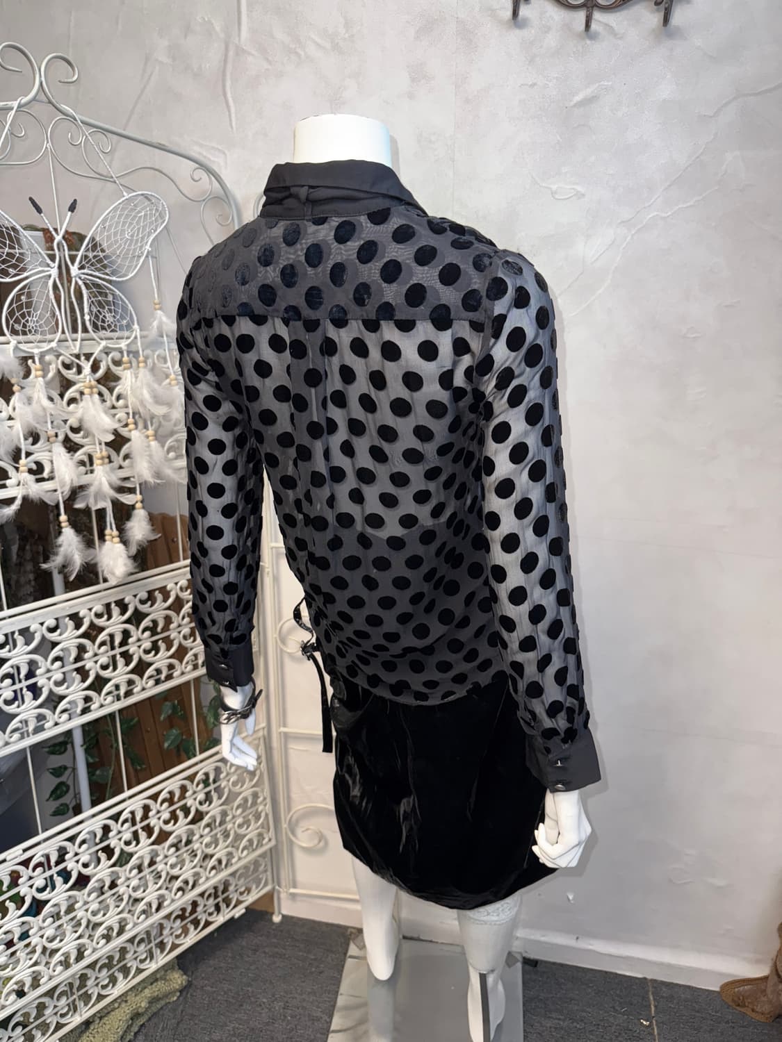 Black dot tie ribbon silk blouse 상품이미지2