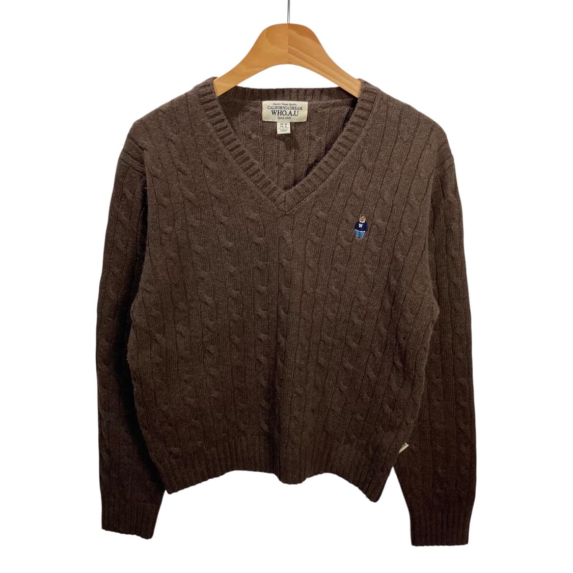 후아유 브라운 브이넥 케이블 니트 상품이미지2