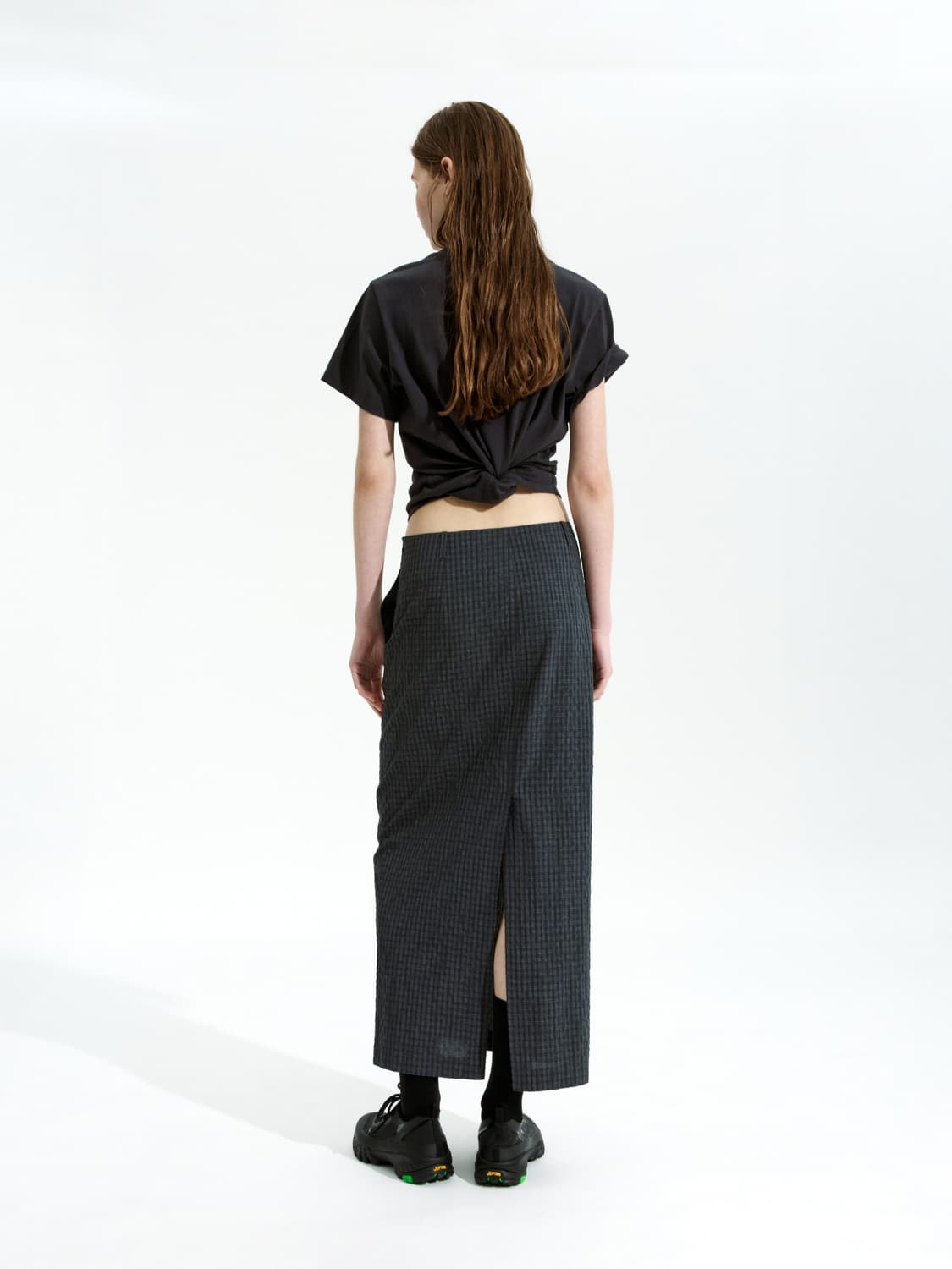 로우클래식 SLIT CHECKED LONG SKIRT_BLACK 상품이미지2
