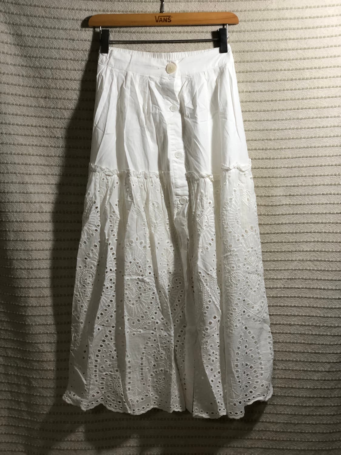 빈티지 화이트 자수 패턴 코튼 모리걸 롱 스커트 상품이미지1