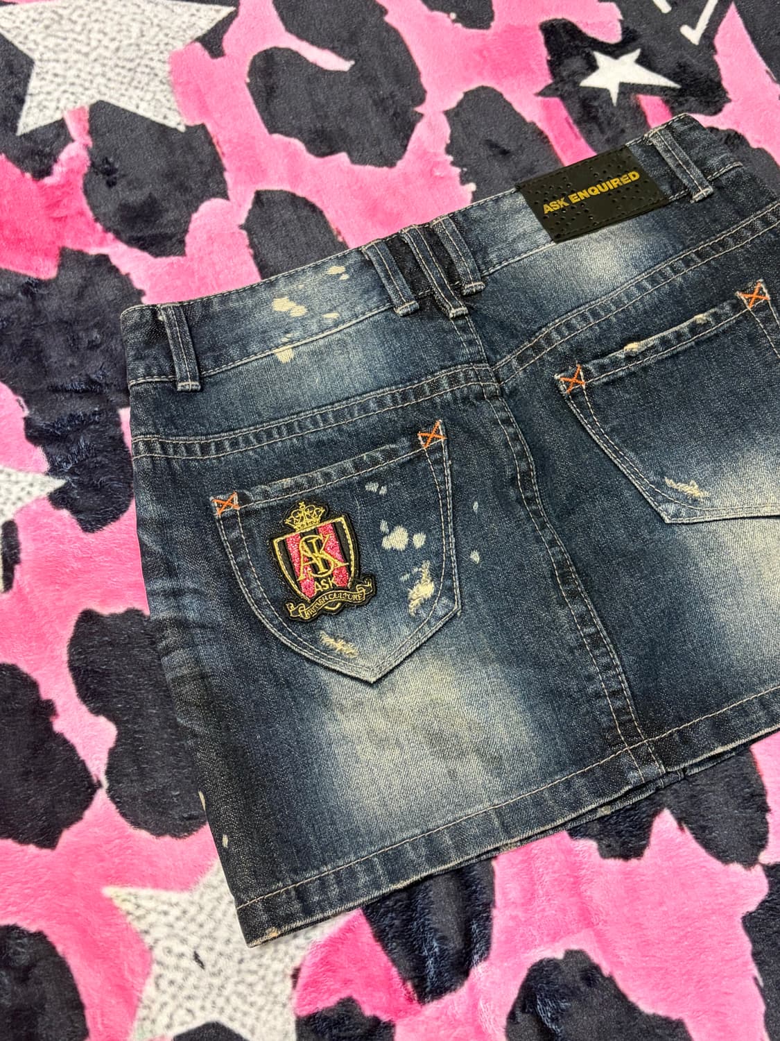 Y2K ASK patch cut-off washing Mini Skirt 상품이미지8