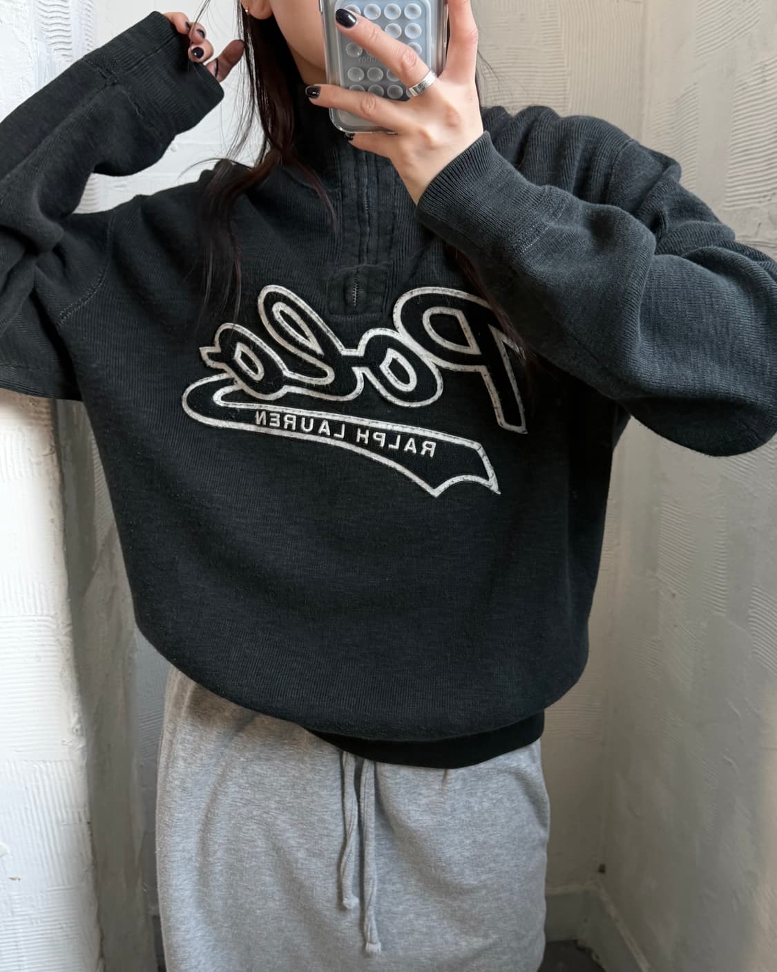 Polo 폴로 랄프로렌 신형 차콜컬러 엠브로이드로고 반집업 니트 상품이미지1