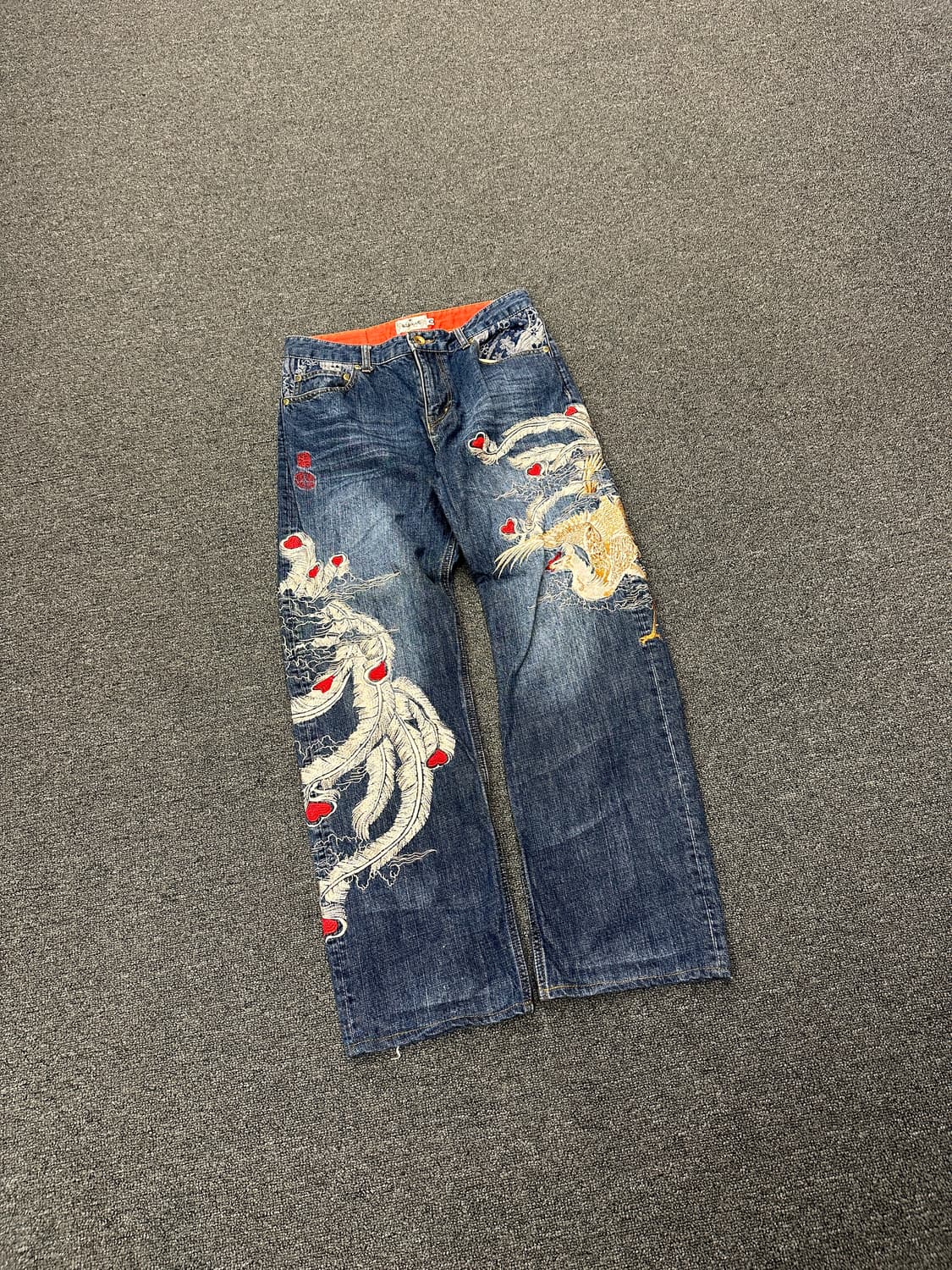 32) 카라쿠리 타마시 봉황 자수 오리엔탈 데님팬츠 상품이미지4