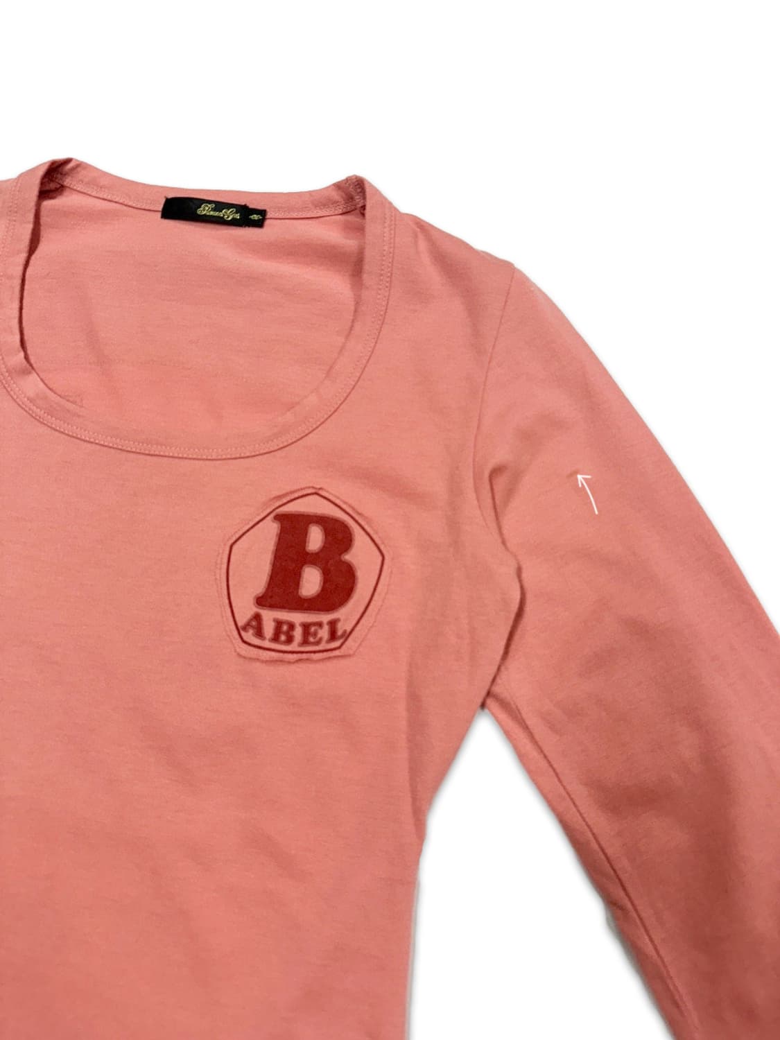 빈티지 핑크오랜지 패치워크 슬림 라인 긴팔티 상품이미지3