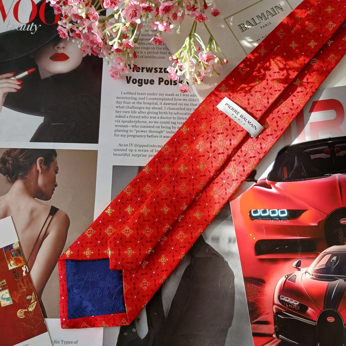 발망 실크 레드 자카드 패턴 넥타이 9cm A+등급 A19599
 상품이미지5